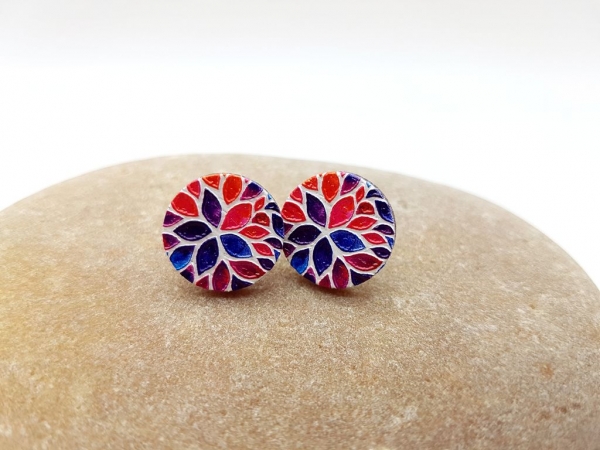 pinke Blumen 3D Holz Scheiben Ohrstecker flower